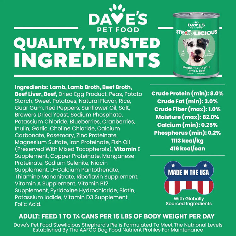 Dave's Stewlicious Shepard's Pie w/Lamb & Beef Wet Dog Food (13.2oz)