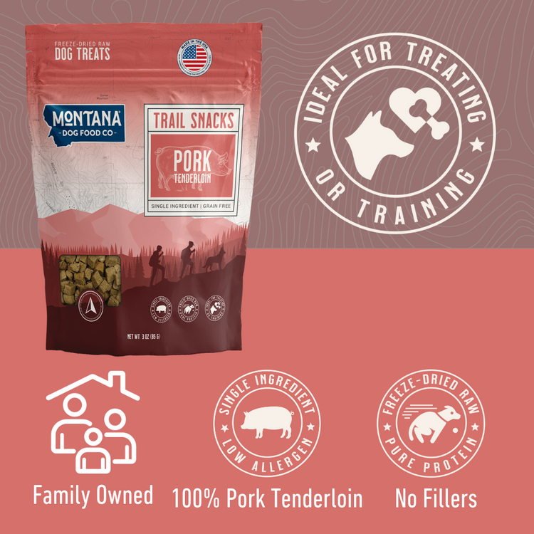 Pork Tenderloin Freeze-dried Raw Trail Snacks (Treats) for Dogs 3oz