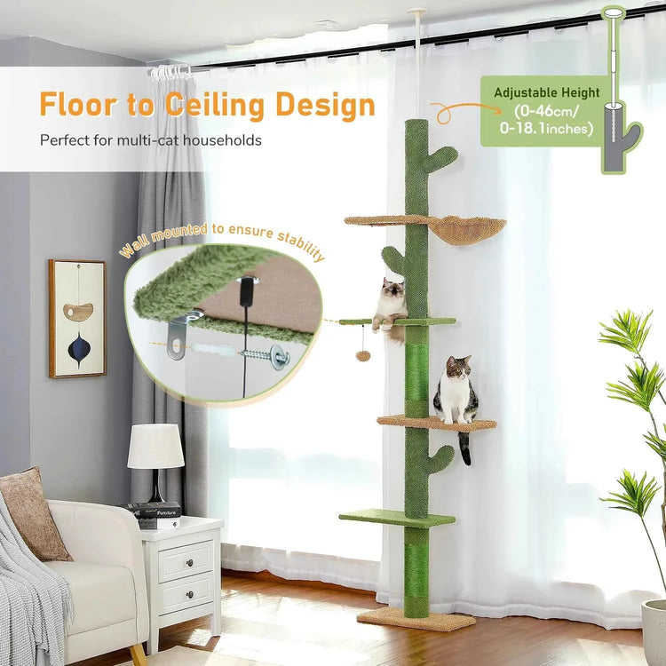 5 Tier Cat Tree Tower with Scratching Posts & Hammock