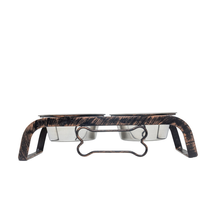 Country Living Rustic Dog Bone Elevated Feeder with 2 Stainless Steel Bowls