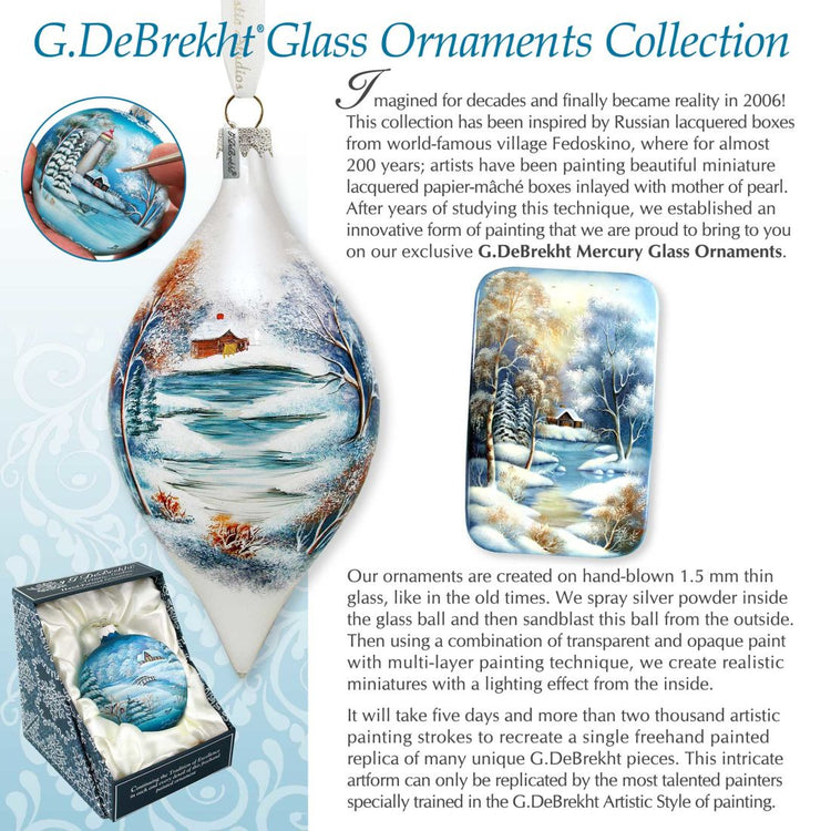 Winter Birds House Icon Cross Glass Ornament by D. Gelsinger - Nativity Holiday Decor - 758-022-DG