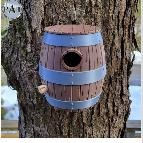 The Old Barrel Birdhouse – Rustic Whiskey Barrel-Inspired Bird House for Garden or Porch