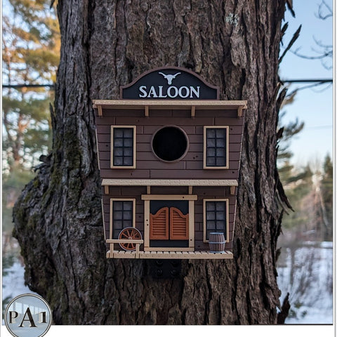 The Saloon Birdhouse – Western-Style Bird House with Old West Charm for Garden or Porch