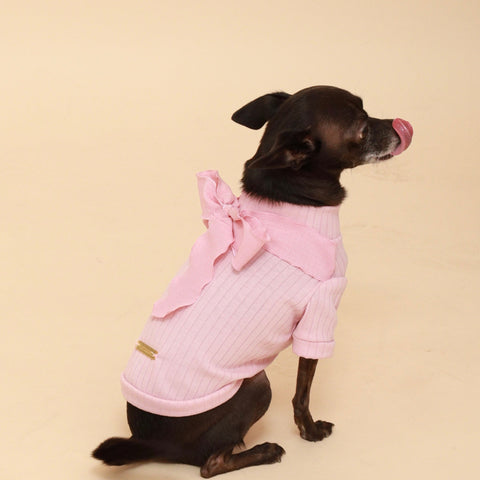 Pink Bow Cotton Turtleneck