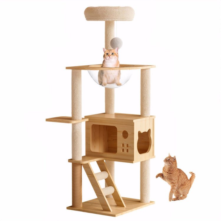 48.8' Modern Wooden Cat Tower for Indoor Cats