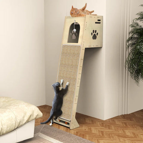 Luxury Wall-Mounted Cat Climbing Tower — Modern Cat Climber with Scratching Mat & Perch