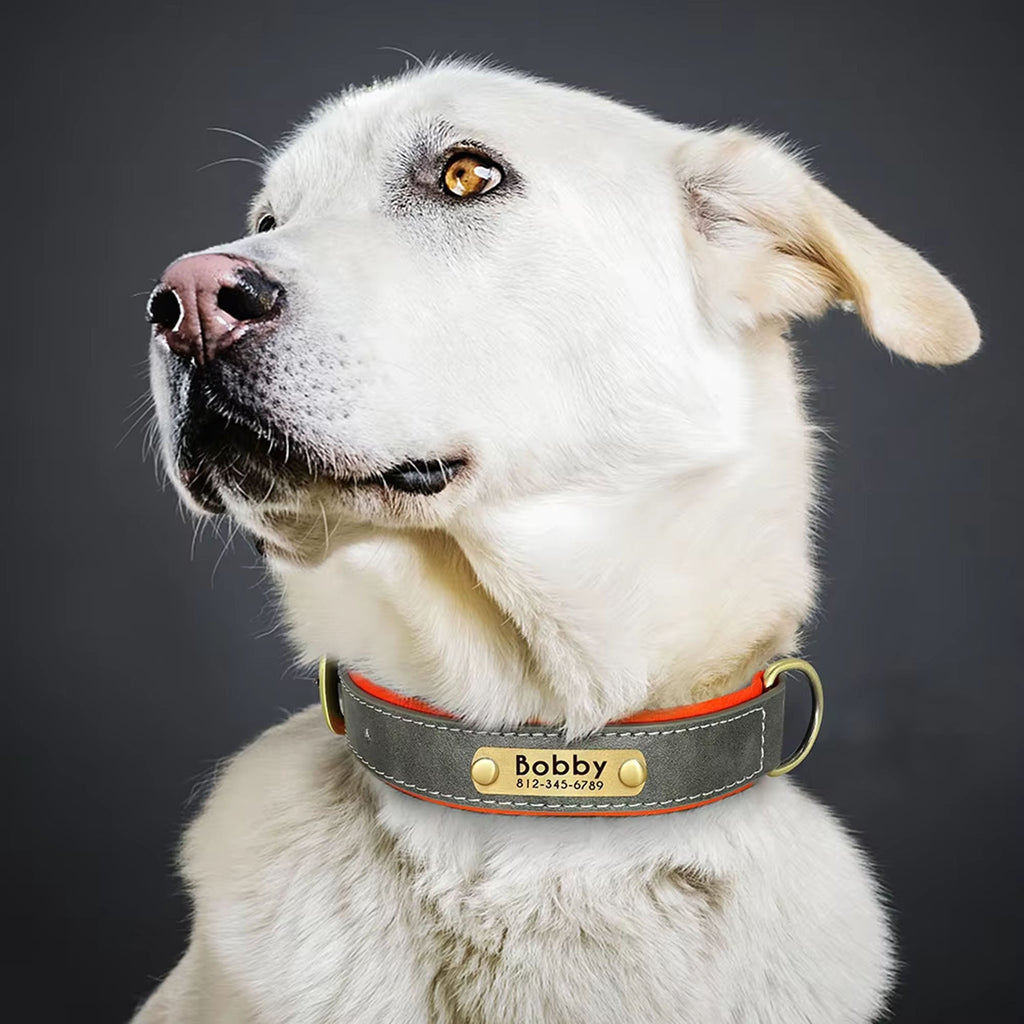 Personalized Dog Collar, Custom Engraved PU Leather Dog Collars, Free Engraving ID Tag Nameplate For Small Medium Large Dogs - C1515
