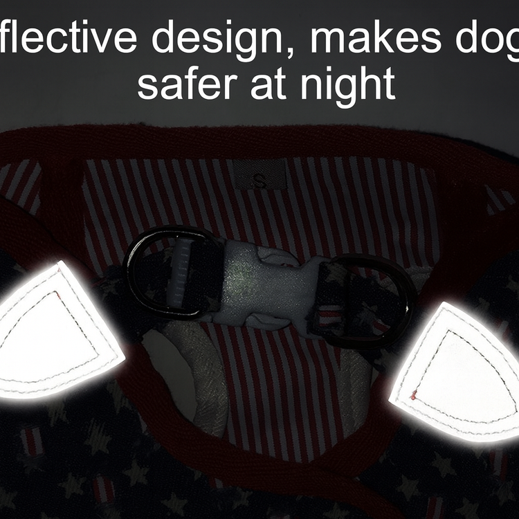 Denim Dog Harness with Star Print & Secure Buckle