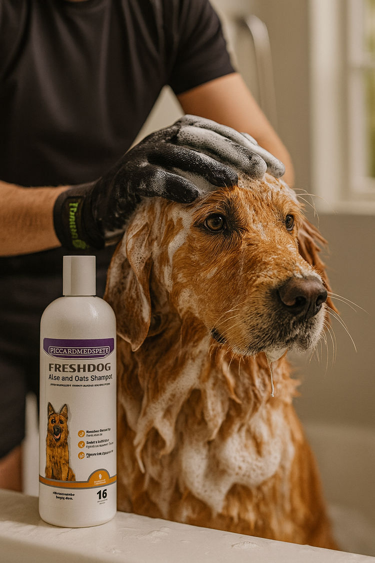 Piccardmeds4pets Aloe Oats Dog Shampoo 16oz + HandsOn Grooming Gloves Small Complete Kit