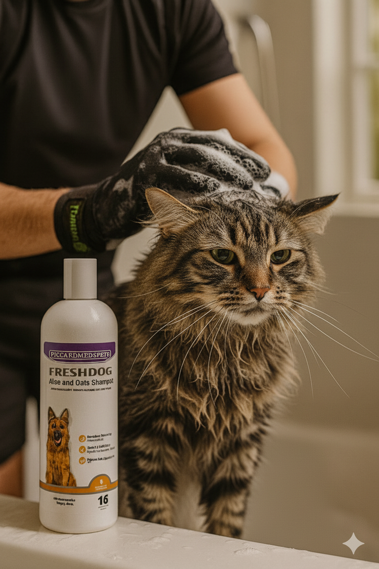 Piccardmeds4pets Aloe Oats Dog Shampoo 16oz + HandsOn Grooming Gloves Small Complete Kit