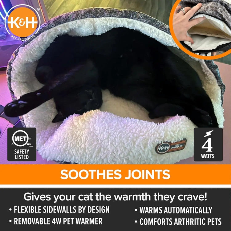 Heated Cat Bed with Removable Warmer, Soft Snuggle Cup, Washable, 14x18