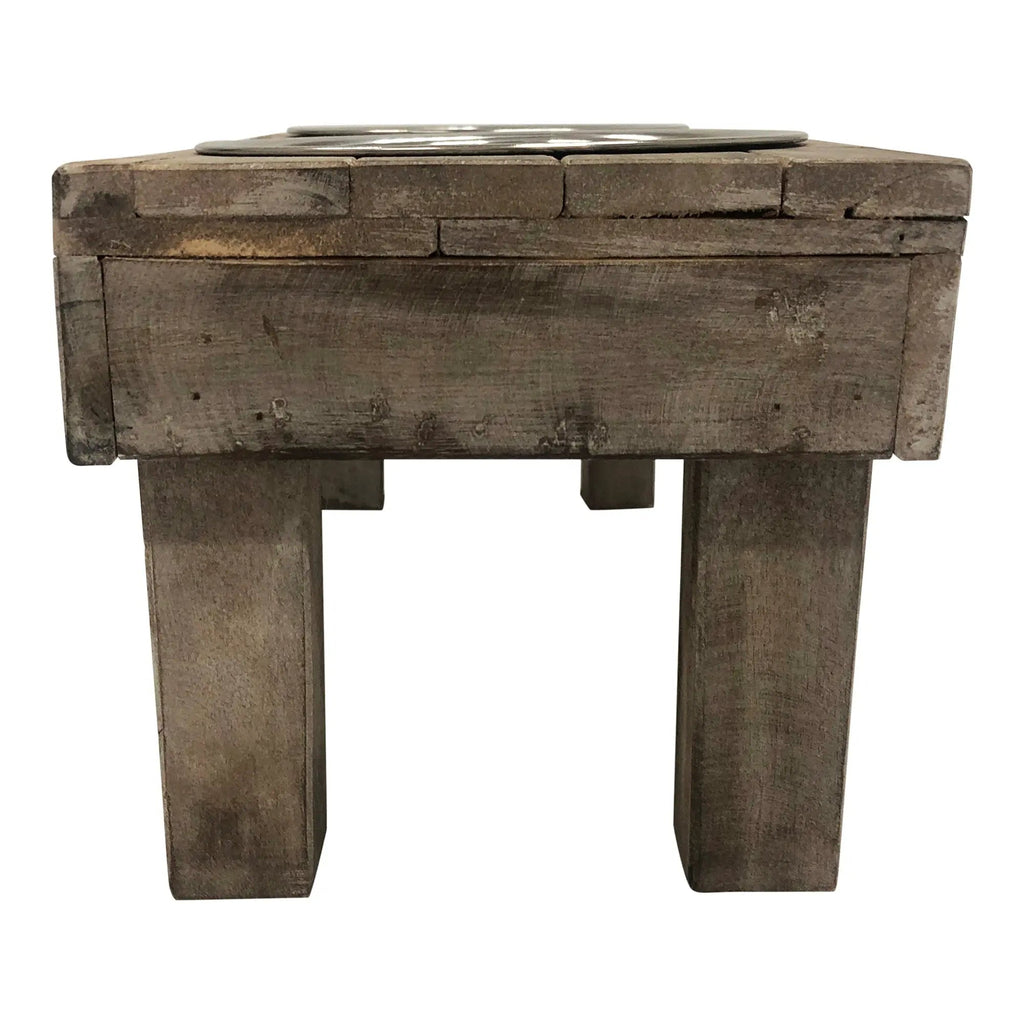 Huntley Pet Berjen Table Elevated Double Bowl Pet Feeder, Brown Wash