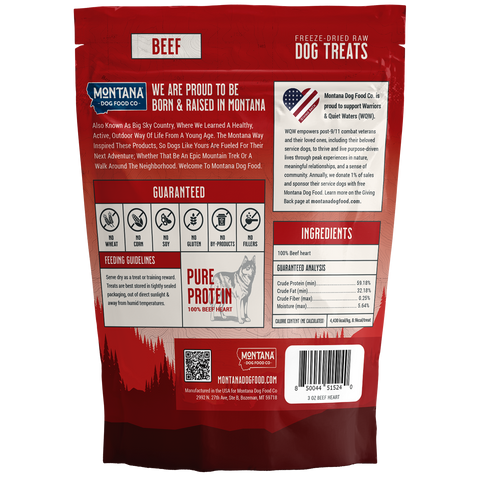 Beef Heart Freeze-dried Raw Trail Snacks (Treats) for Dogs 3oz