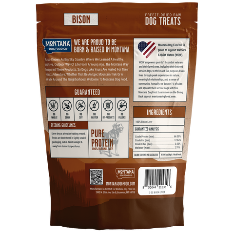 Bison Liver Freeze-Dried Raw Trail Snacks (Treats) for Dogs 3oz