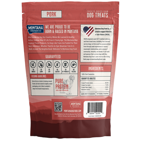 Pork Tenderloin Freeze-dried Raw Trail Snacks (Treats) for Dogs 3oz