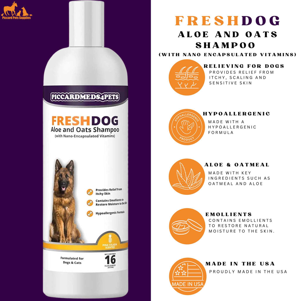 Piccardmeds4pets Aloe Oats Dog Shampoo 16oz + HandsOn Grooming Gloves Small Complete Kit