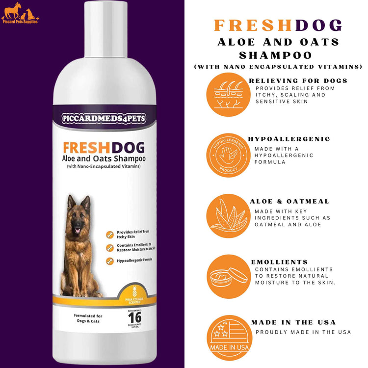 Piccardmeds4pets Aloe Oats Dog Shampoo 16oz + HandsOn Grooming Gloves Small Complete Kit