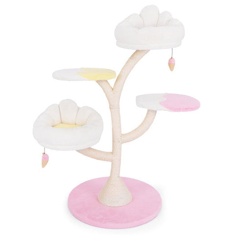 Multi-Layer Cat Tree Cat Tower with 2 Cat Perches 2 Platforms-Pink
