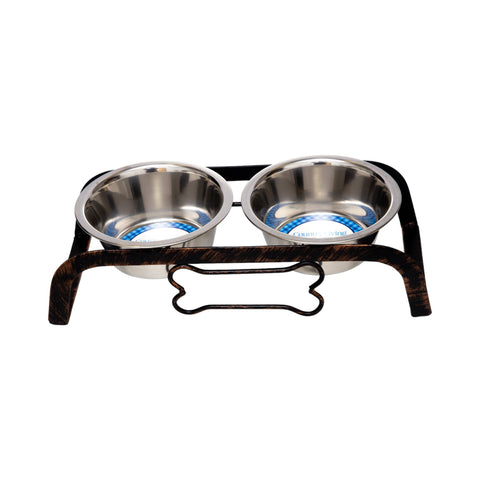 Country Living Rustic Dog Bone Elevated Feeder with 2 Stainless Steel Bowls