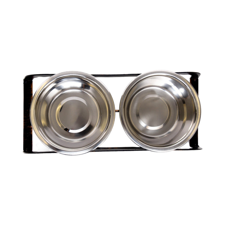 Country Living Rustic Dog Bone Elevated Feeder with 2 Stainless Steel Bowls