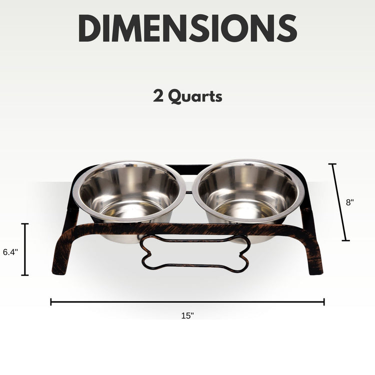Country Living Rustic Dog Bone Elevated Feeder with 2 Stainless Steel Bowls