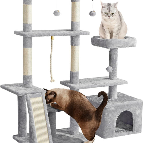 Ultimate 53.5-Inch Rotatable Cat Tree: Multi-Level Playground for Kittens and Large Cats with Cozy Condo and Scratching Posts in Light Gray