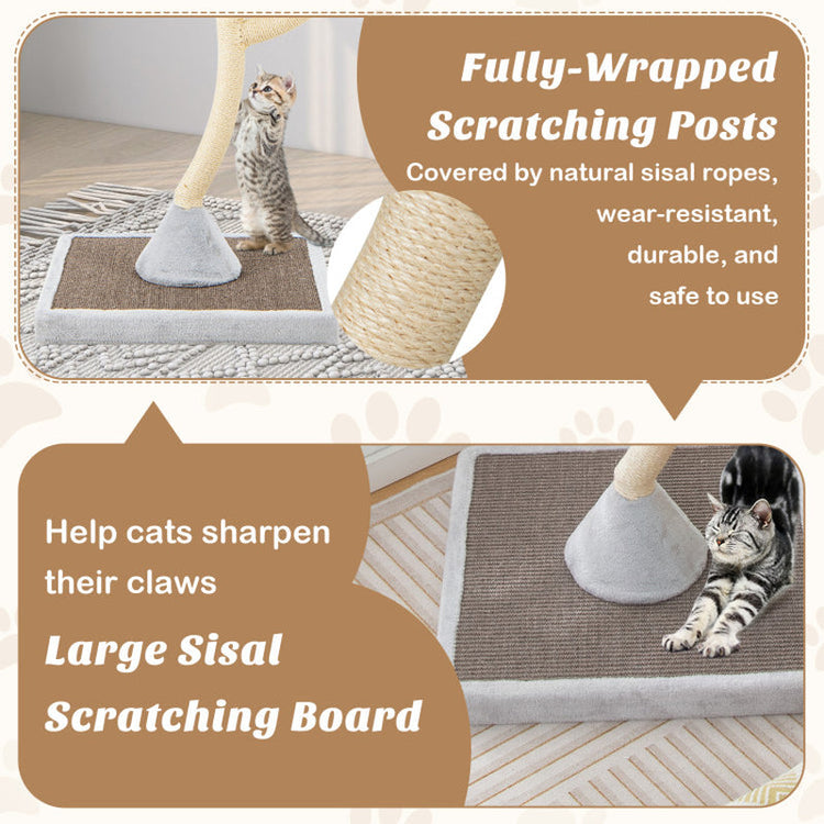70" Tall Metal Cat Tree Tower with 3 Plush Perches & Sisal Scratching Posts