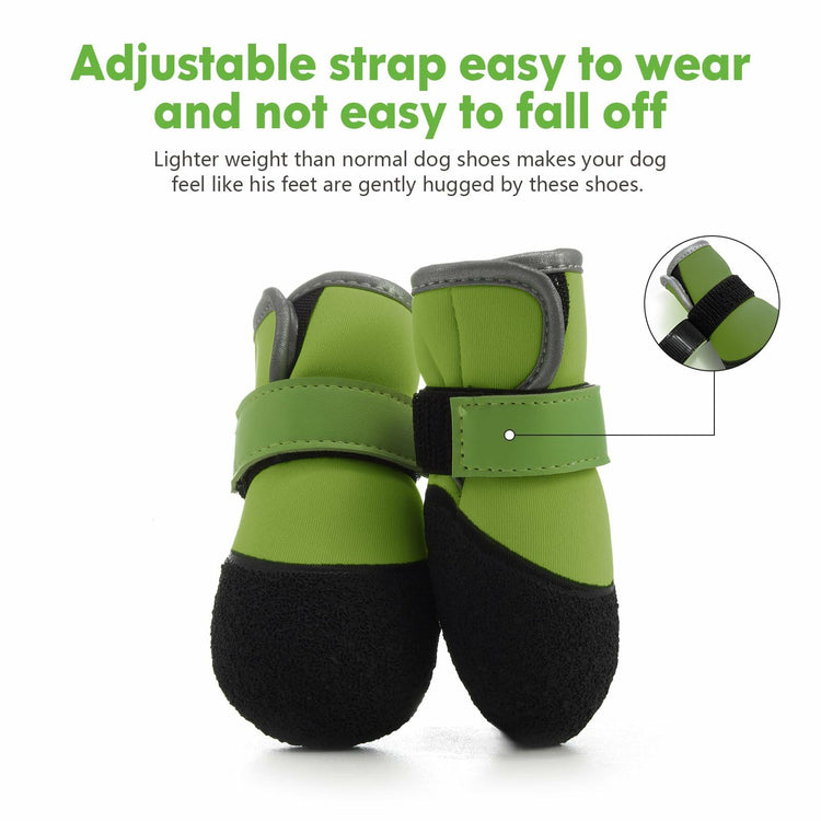 DOGOYS Dog Shoes Non-Slip Waterproof Boots Green 4Pcs Size Medium