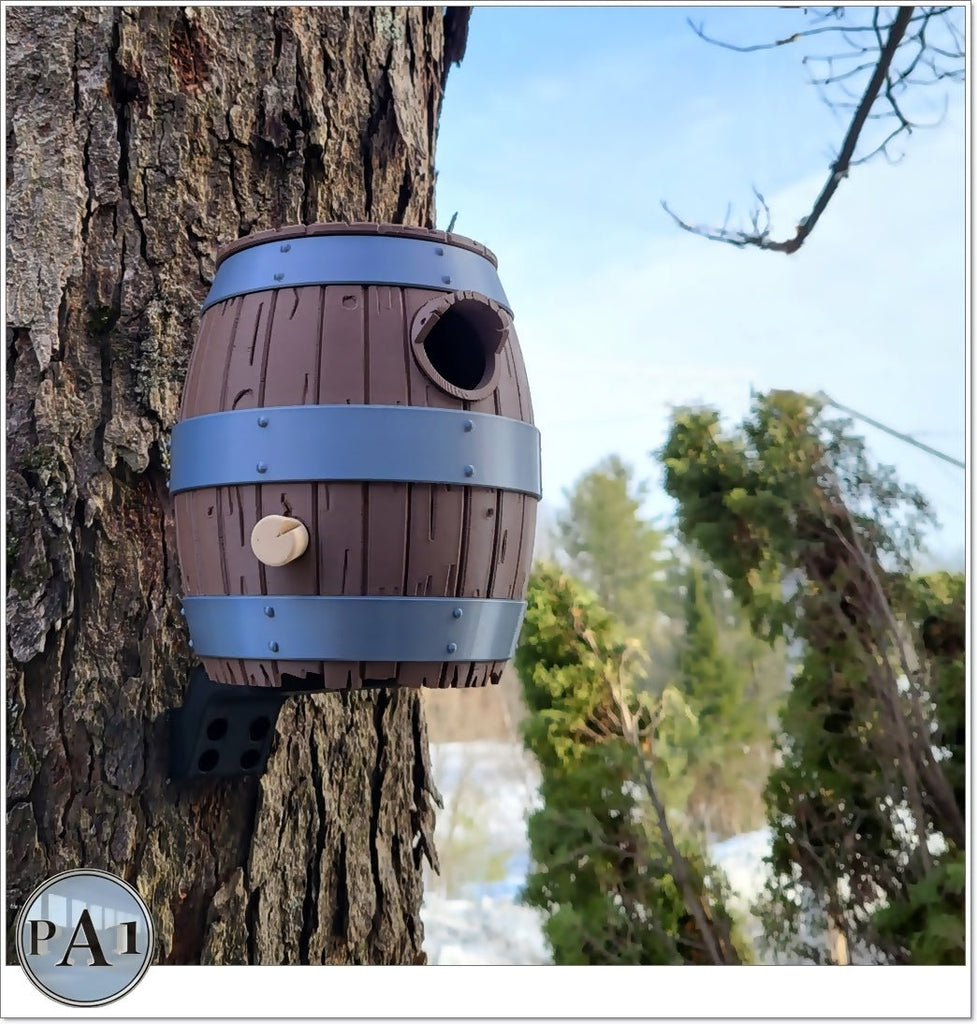 The Old Barrel Birdhouse – Rustic Whiskey Barrel-Inspired Bird House for Garden or Porch