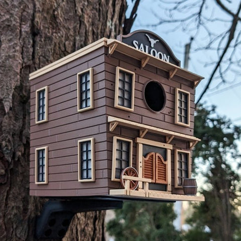 The Saloon Birdhouse – Western-Style Bird House with Old West Charm for Garden or Porch